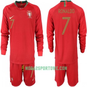 Koszulka Portugalia RONALDO 7 Dziecięcy Mistrzostwa Świata 2018 Domowe Stroje Piłkarskie Długi Rękaw